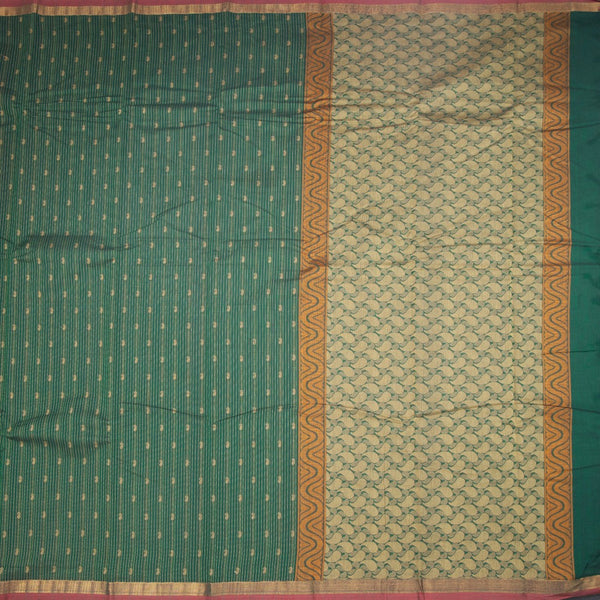 Chettinad Cotton Dark Green Thread Embossed Saree