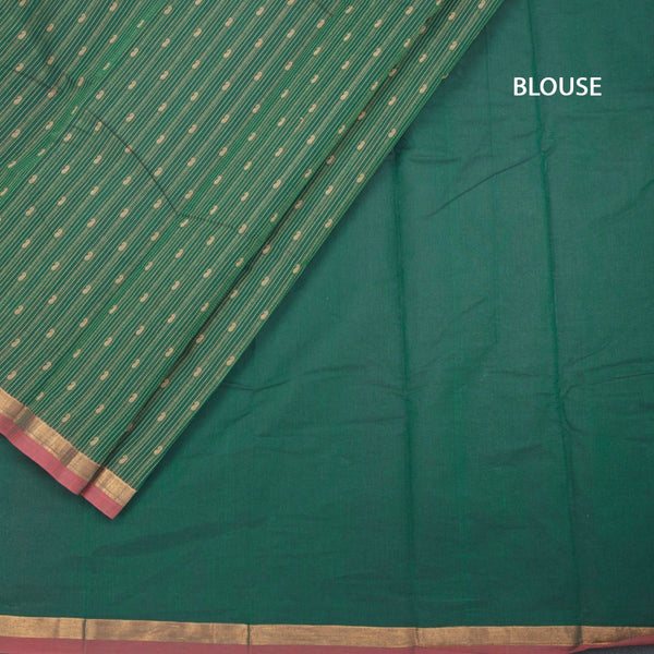 Chettinad Cotton Dark Green Thread Embossed Saree