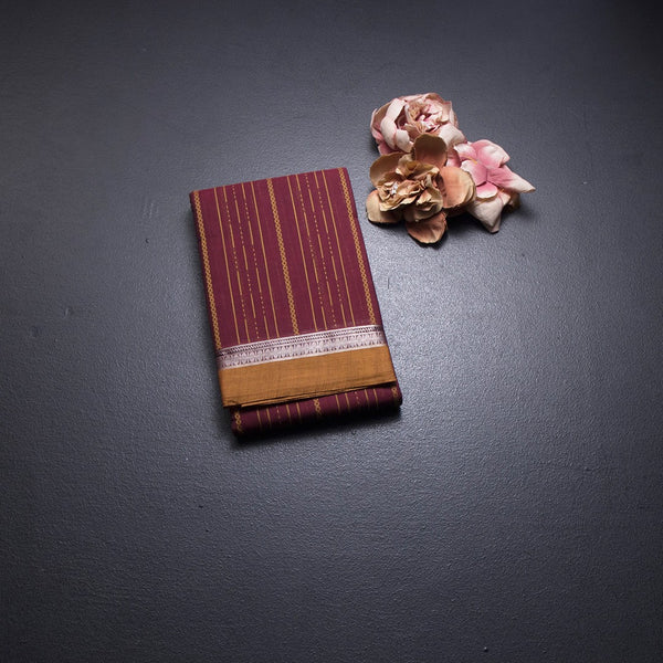 Chettinad Cotton Maroon Thread Embossed Saree
