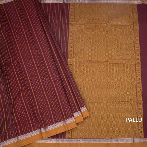 Chettinad Cotton Maroon Thread Embossed Saree