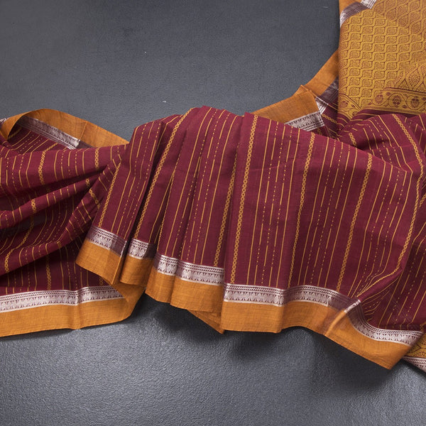 Chettinad Cotton Maroon Thread Embossed Saree