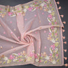Organza Peach Floral Thread Embroidered Saree