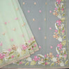 Organza Light Green Floral Thread Embroidered Saree