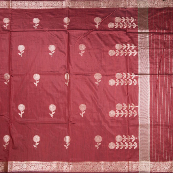Semi Silk Maroon Zari Worked Saree