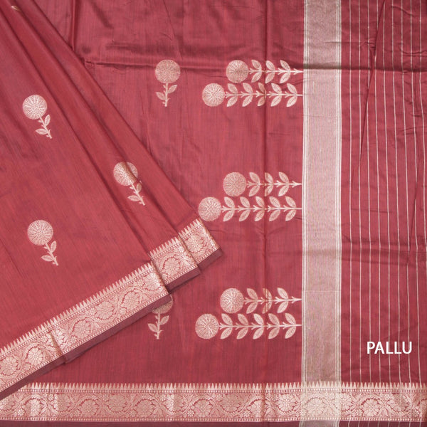Semi Silk Maroon Zari Worked Saree