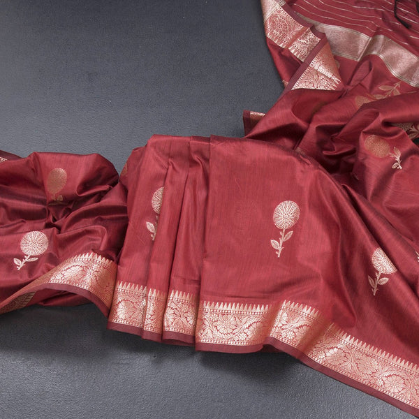 Semi Silk Maroon Zari Worked Saree