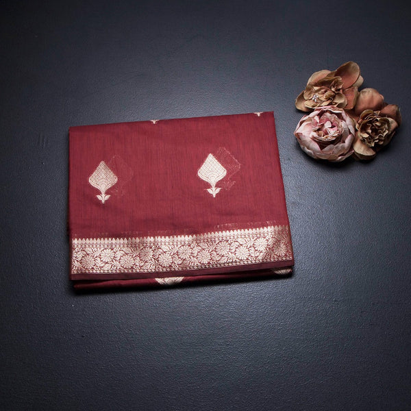 Semi Silk Maroon Zari Worked Saree 02