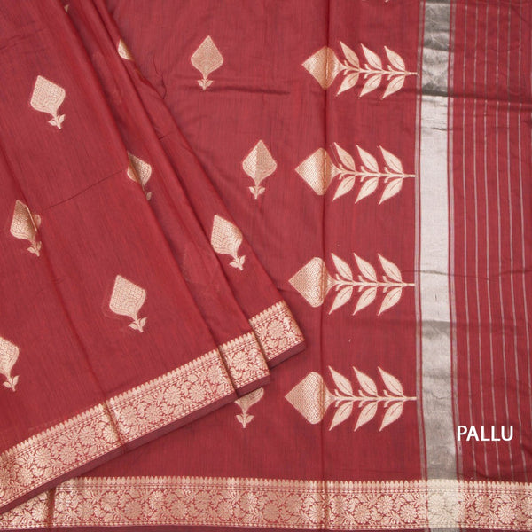 Semi Silk Maroon Zari Worked Saree 02