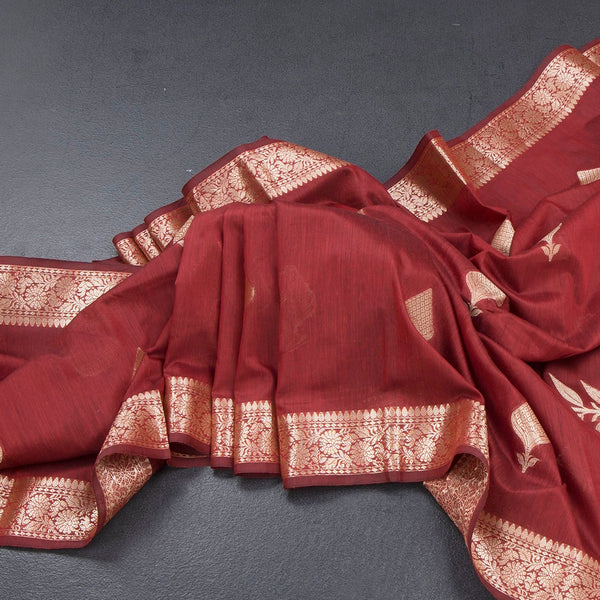 Semi Silk Maroon Zari Worked Saree 02