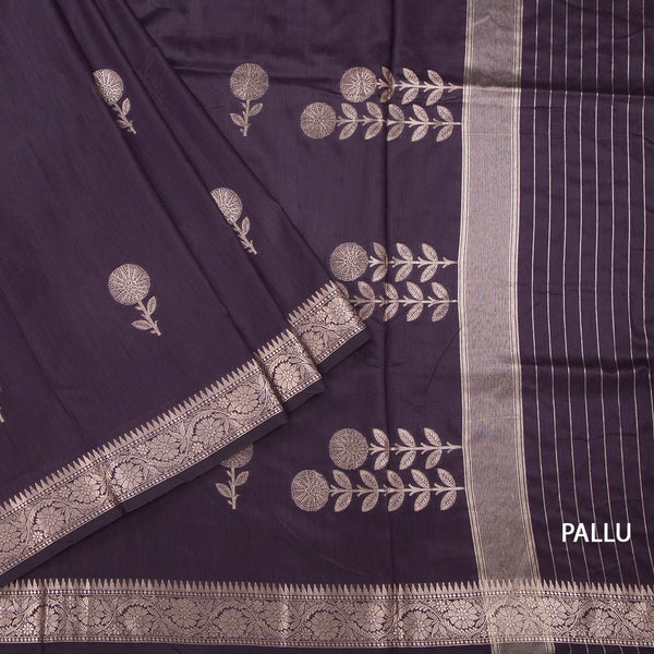 Semi Silk Dark Purple Zari Worked Saree