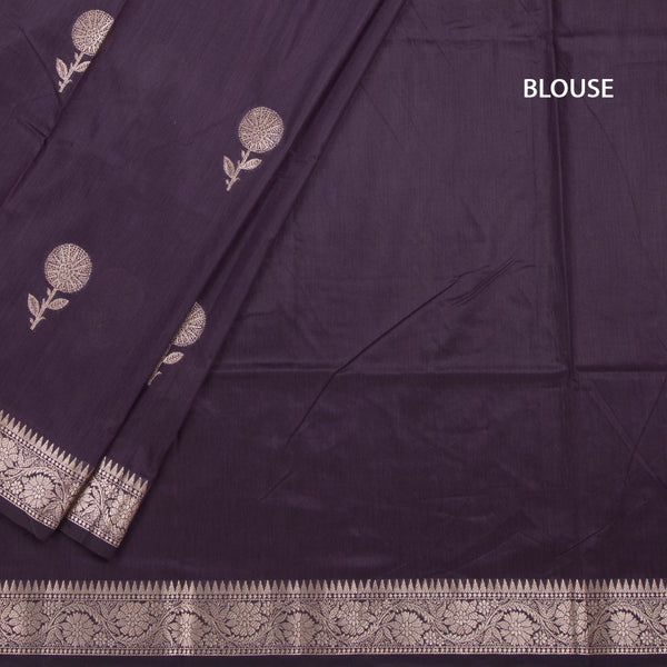 Semi Silk Dark Purple Zari Worked Saree