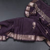 Semi Silk Dark Purple Zari Worked Saree