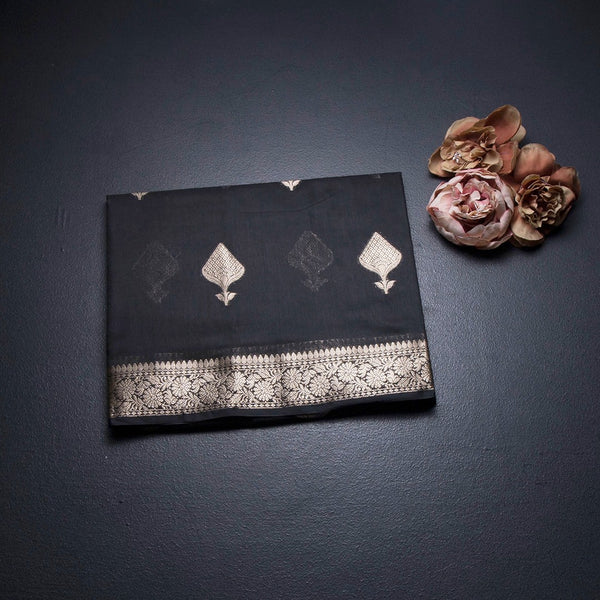 Semi Silk Black Zari Worked Saree