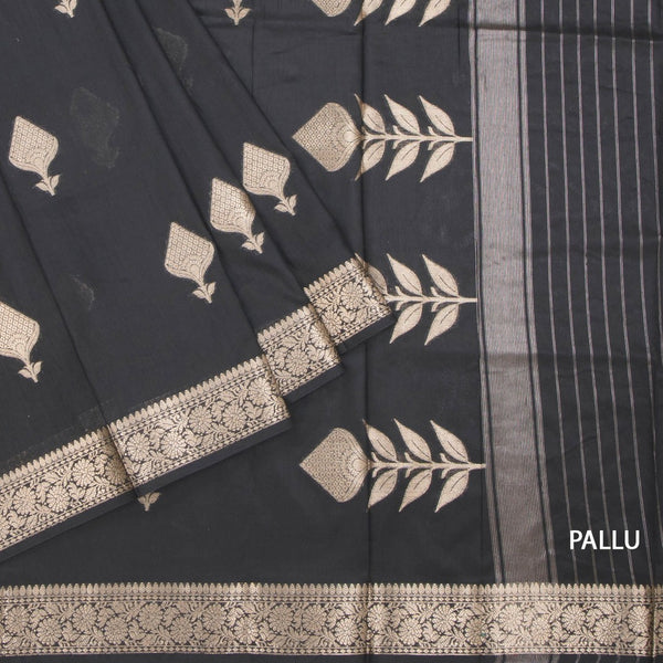 Semi Silk Black Zari Worked Saree
