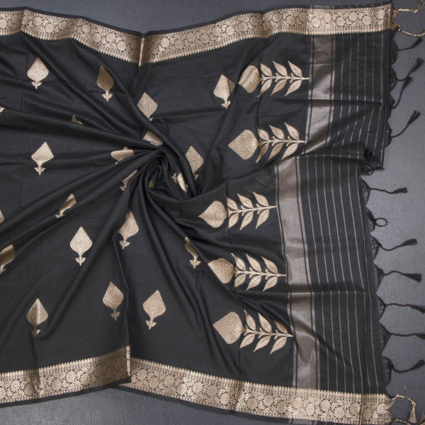 Semi Silk Black Zari Worked Saree