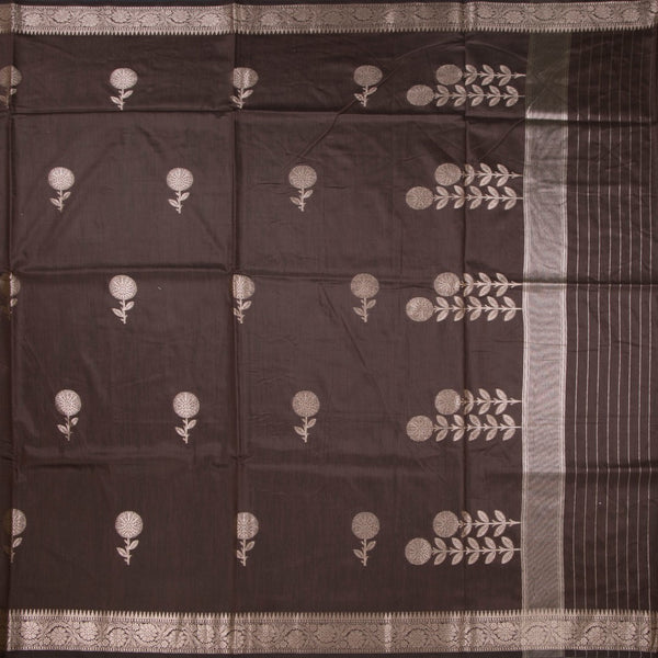 Semi Silk Dark Brown Zari Worked Saree