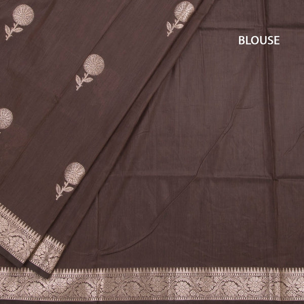 Semi Silk Dark Brown Zari Worked Saree