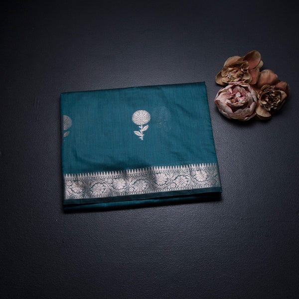 Semi Silk Teal Green Zari Worked Saree