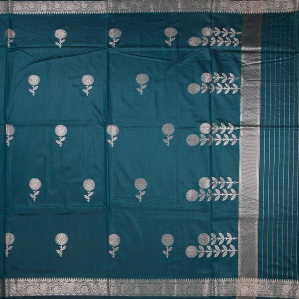 Semi Silk Teal Green Zari Worked Saree