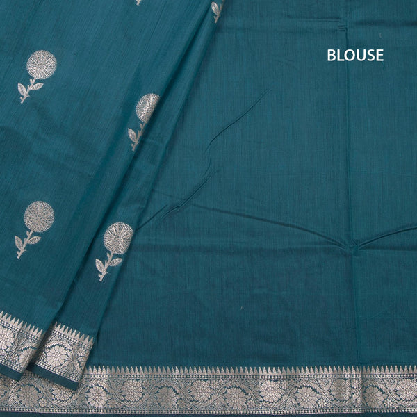 Semi Silk Teal Green Zari Worked Saree