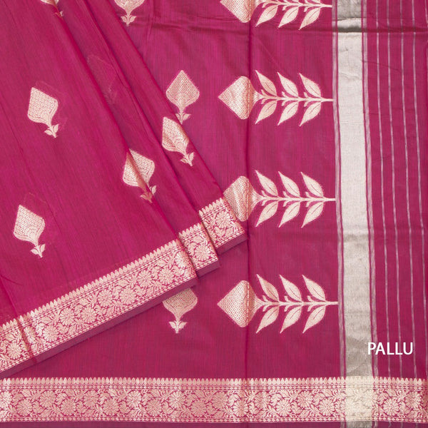 Semi Silk Dark Pink Zari Worked Saree 02