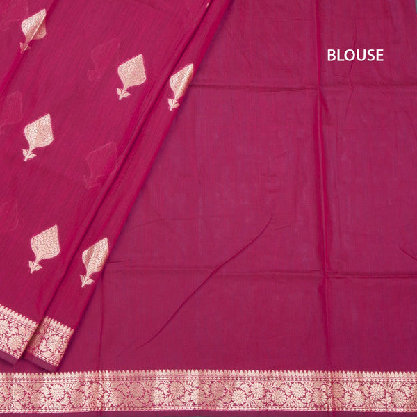 Semi Silk Dark Pink Zari Worked Saree 02