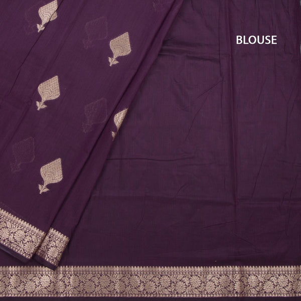 Semi Silk Dark Purple Zari Worked Saree 02