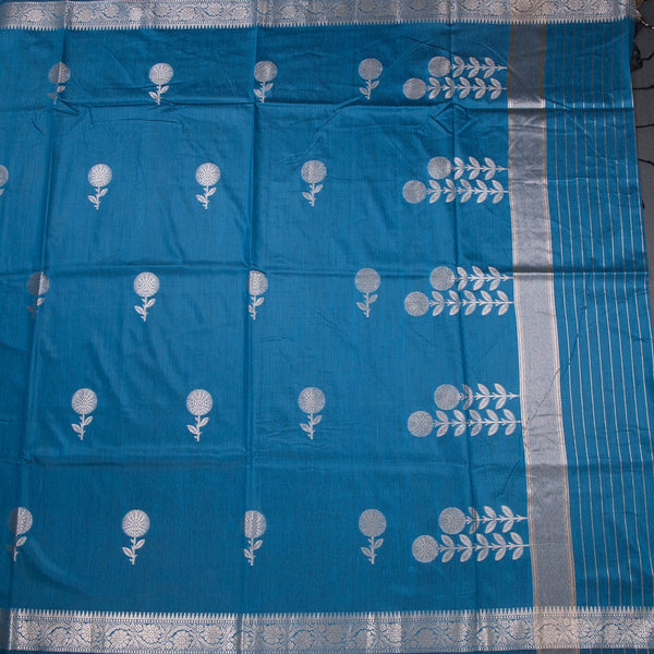 Semi Silk Peacock Blue Zari Worked Saree 02