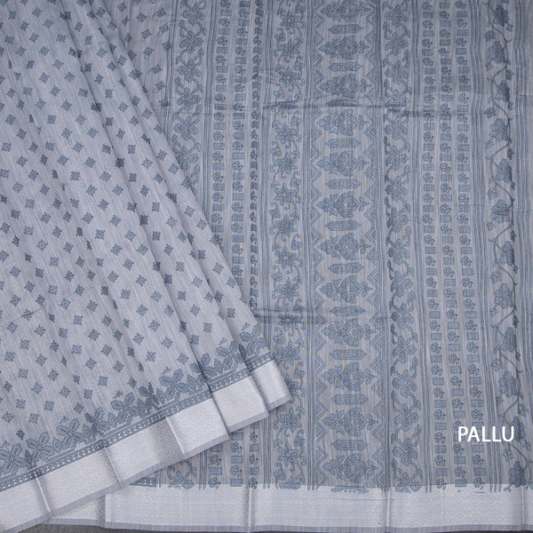 Chanderi Cotton Grey Printed Saree 02
