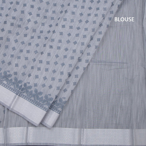 Chanderi Cotton Grey Printed Saree 02