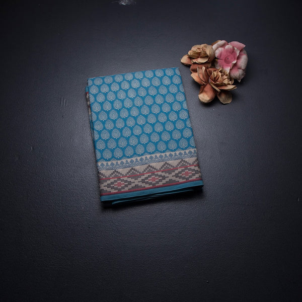 Chanderi Cotton Blue Printed Saree 03