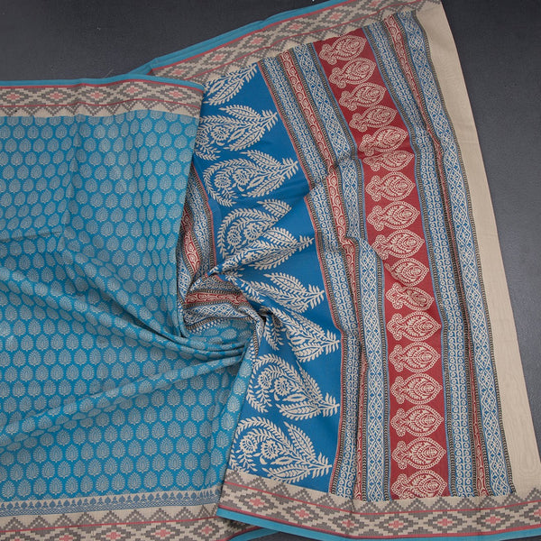 Chanderi Cotton Blue Printed Saree 03