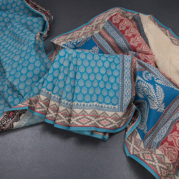 Chanderi Cotton Blue Printed Saree 03