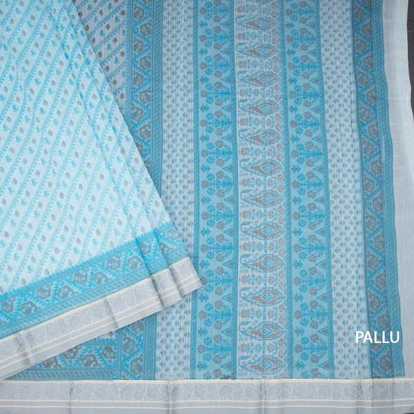 Chanderi Cotton Light Blue Printed Saree 02