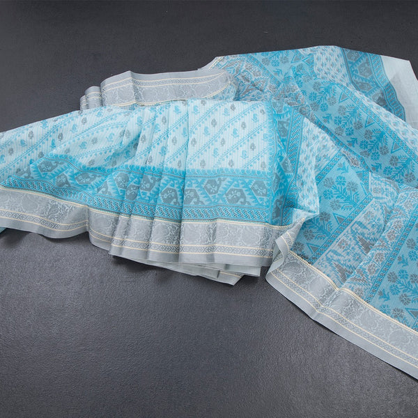 Chanderi Cotton Light Blue Printed Saree 02