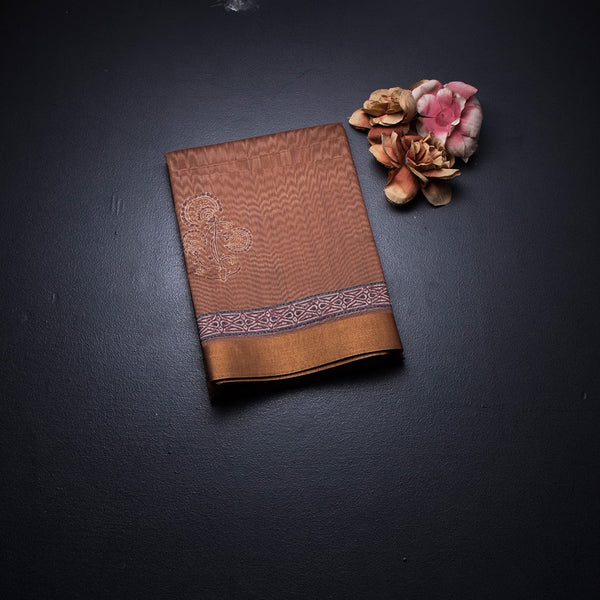 Chanderi Cotton Cinnamon Brown Printed Saree