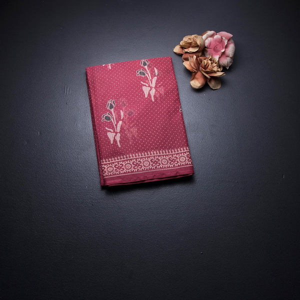 Chanderi Cotton Reddish Pink Printed Saree