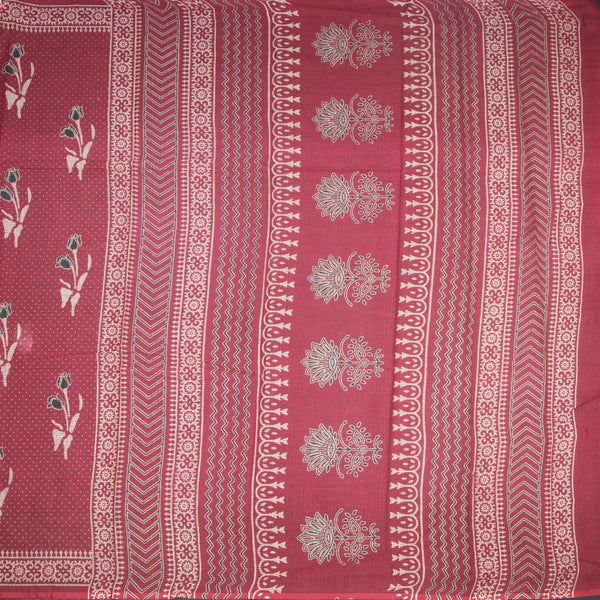Chanderi Cotton Reddish Pink Printed Saree
