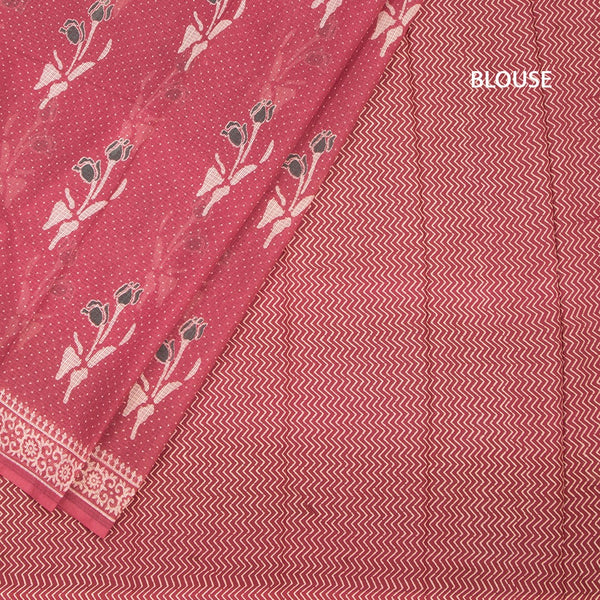 Chanderi Cotton Reddish Pink Printed Saree