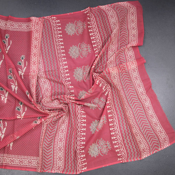 Chanderi Cotton Reddish Pink Printed Saree