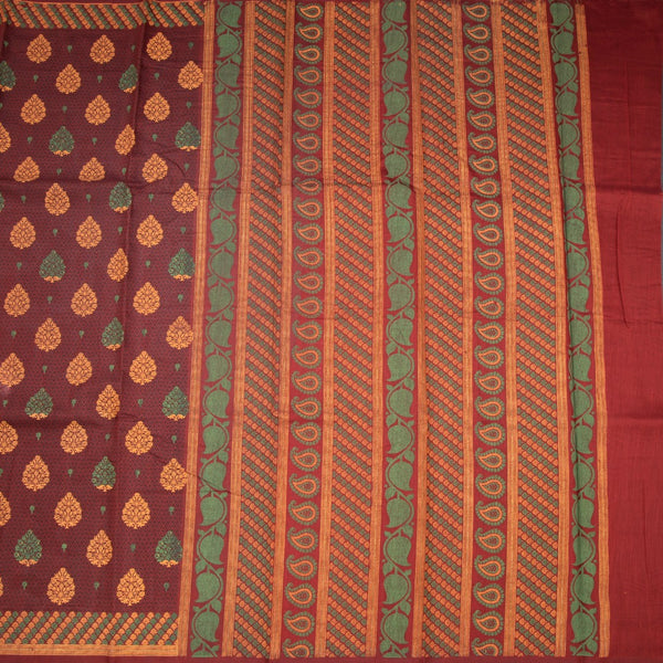 Chanderi Cotton Maroon Printed Saree 04