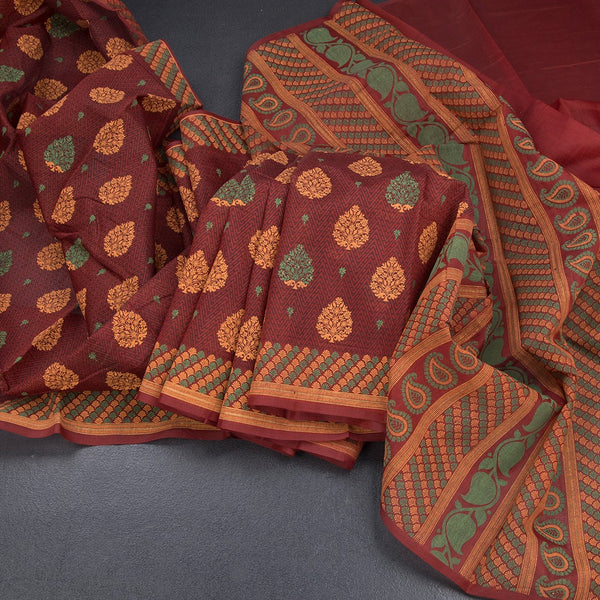 Chanderi Cotton Maroon Printed Saree 04