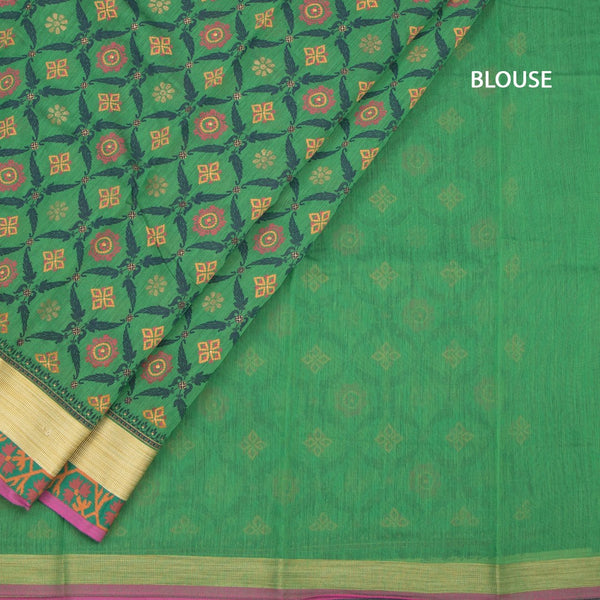 Chanderi Cotton Dark Green Printed Saree