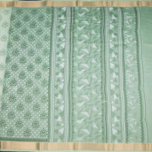 Chanderi Cotton Light Green Printed Saree 04