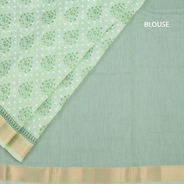 Chanderi Cotton Light Green Printed Saree 04