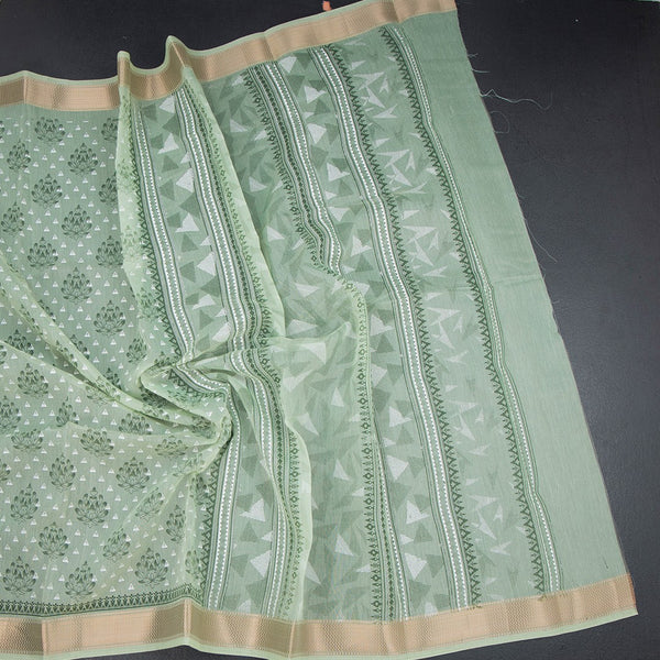 Chanderi Cotton Light Green Printed Saree 04