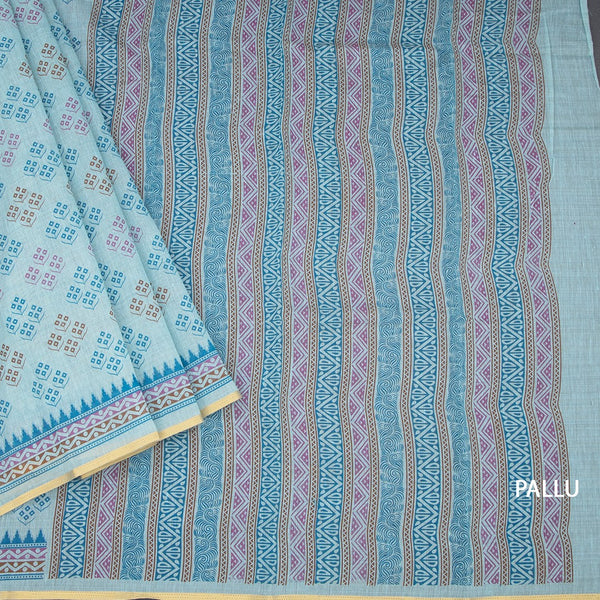 Chanderi Cotton Light Blue Printed Saree 03