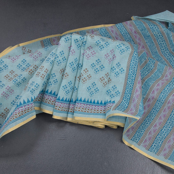Chanderi Cotton Light Blue Printed Saree 03