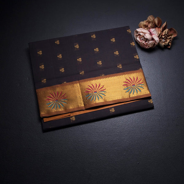 KTSR41974-1-Venkatagiri-Cotton-Dark-Brown-Zari-Worked-Saree-fold