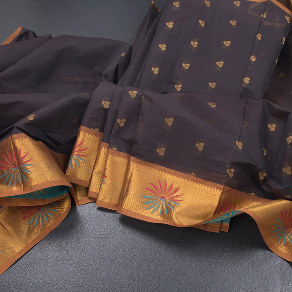 KTSR41974-Venkatagiri-Cotton-Dark-Brown-Zari-Worked-Saree-main